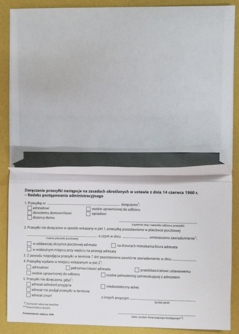 Kopreta C6 HK z potwierdzeniem odbioru wg KPA do wydruków komputerowych Kopreta C6 HK z potwierdzeniem odbioru wg KPA do wydruków komputerowych