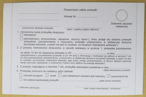 Potwierdzenie odbioru wg KPA wzór 2 Potwierdzenie odbioru wg KPA wzór 2