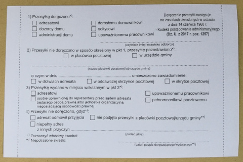 Potwierdzenie odbioru wg KPA wzór 4 Potwierdzenie odbioru wg KPA wzór 4