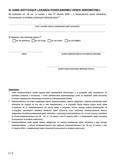 Deklaracja wyboru lekarza Deklaracja wyboru lekarza